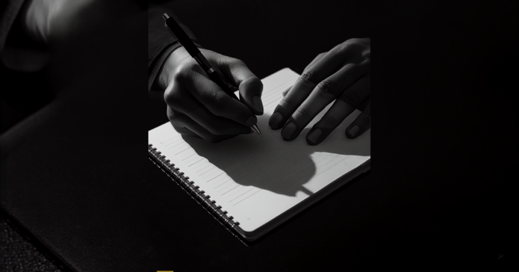 Pessoa escrevendo metas pessoais realistas em um planner